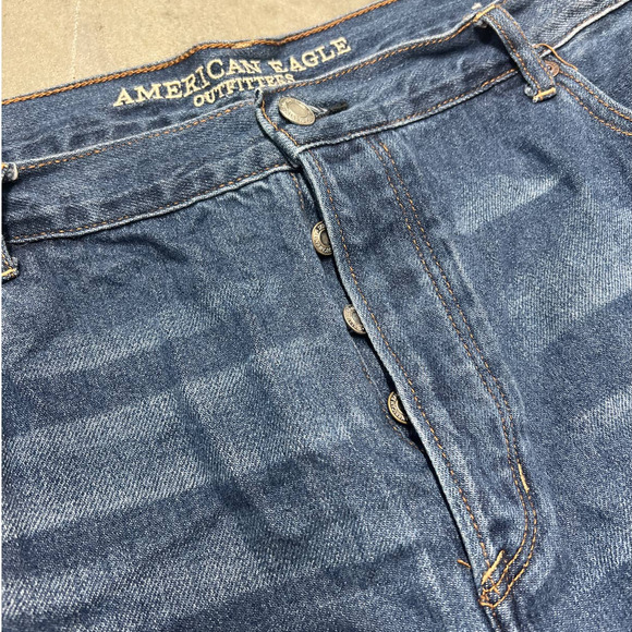 American Eagle Hi Rise Girlfriend Jeans Womens 20L Blue Distressed Frayed Hem - Picture 7 of 10